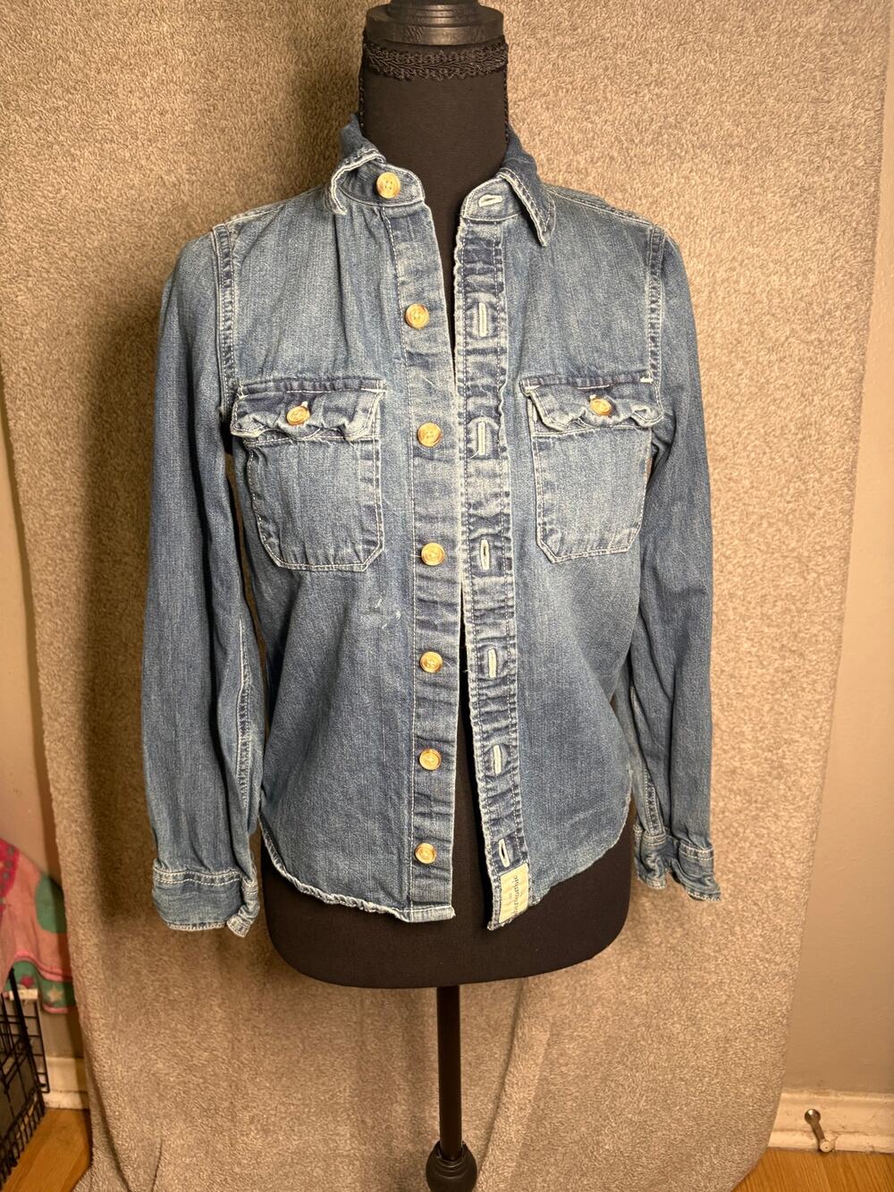 Abercrombie Kids Muscle Denim Shirt M Distressed Western